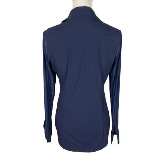 Anatomie Beth Button-Front Shirt Blue Mesh Sleeve Collared Blouse Size Small - Picture 4 of 7